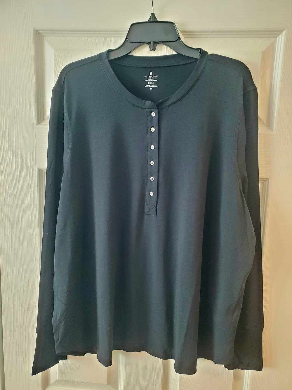 ThirdLove Black Long-Sleeve Button Henley Top